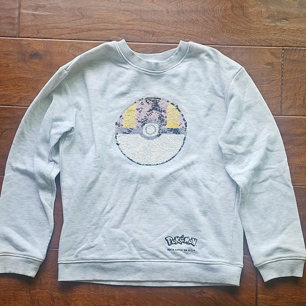H&M Boy's Pokemon Light Gray Crewneck SWEATSHIRT Sweater with Graphic Sz 8/10